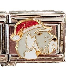 Schnauzer Dog Italian Charm Christmas Hat Enamel 18k Gold Stainless Steel 9mm